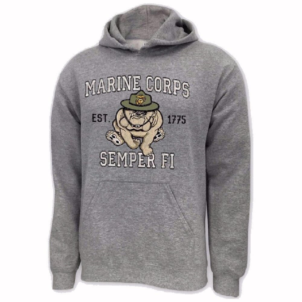 U.S. Marines USMC Retro Bulldog Mascot Hoodie - NEW Fast Ship